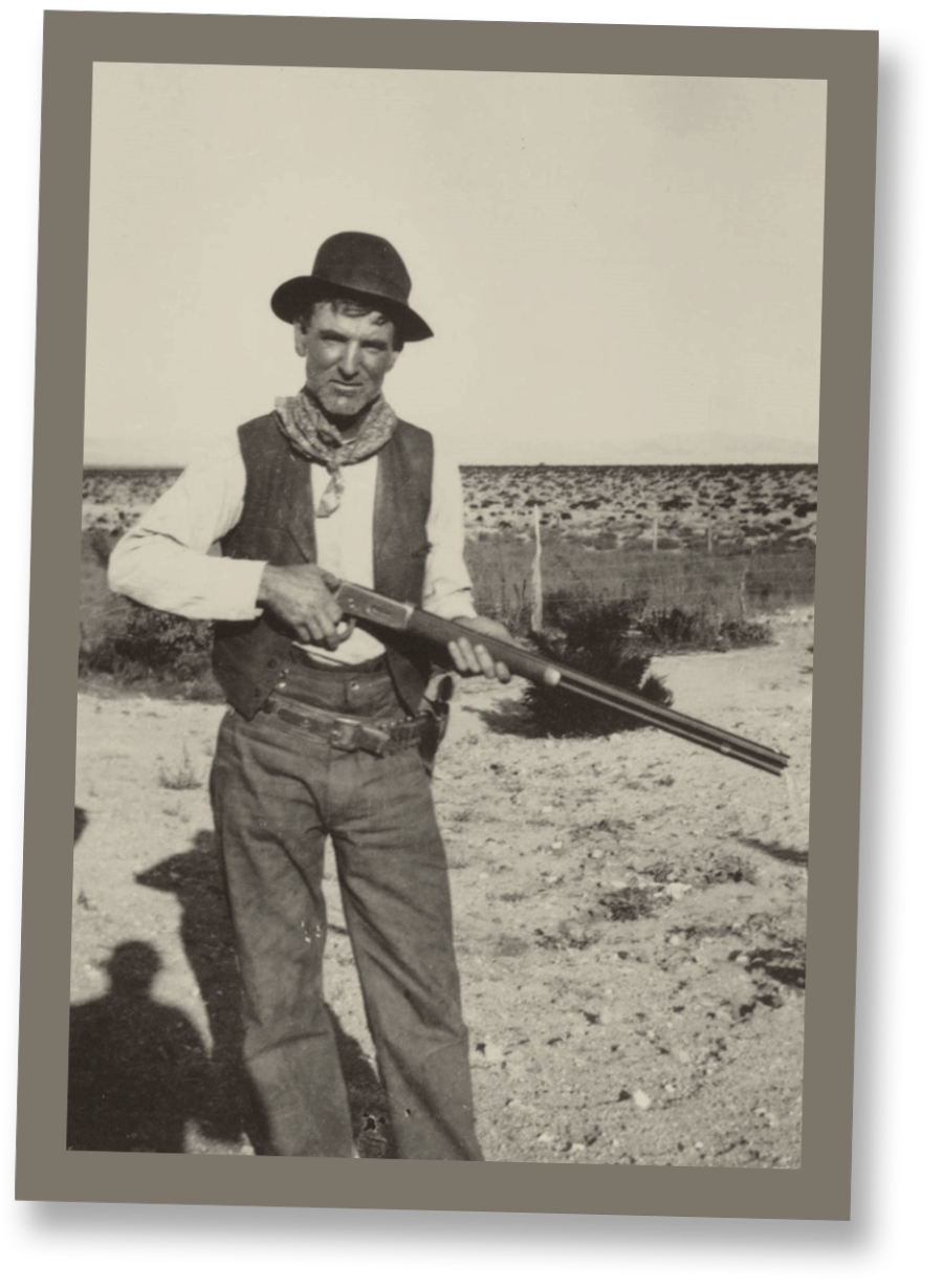 Posse member Joe Knowlin, identified on the reverse of this photograph as “a dead shot,” was a member of the coroner’s jury, which declined to identify Willie Boy as Carlota’s killer. This led authors Sandos and Burgess to conclude that the posse may have suspected one of its own members shot her. UCR Rivera Library/Harry Lawton Collection