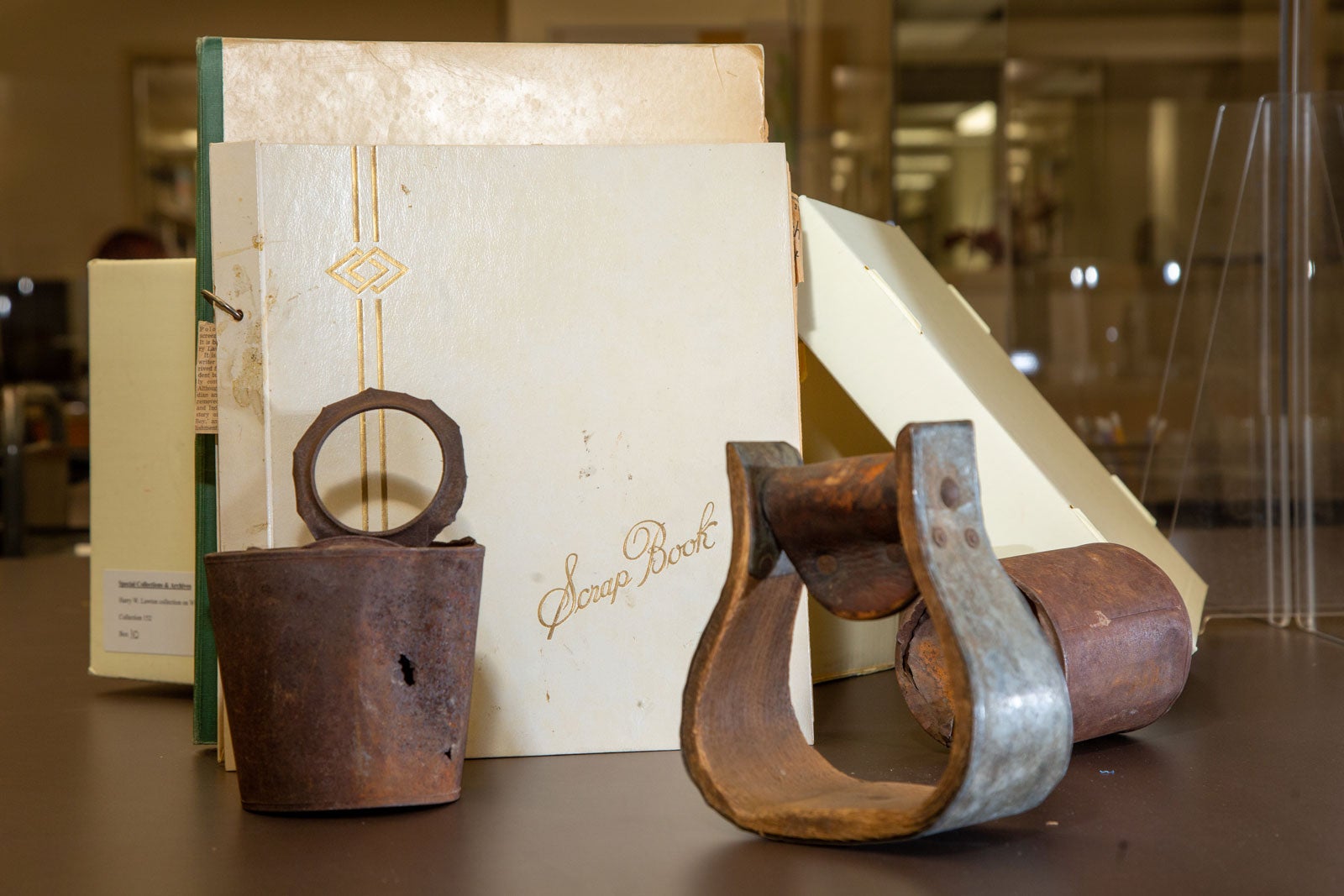 UCR’s Rivera Library holds 16 boxes of archives from the Willie Boy manhunt. They include the scrapbooks of Riverside County Sheriff Frank Wilson, photographs, newspaper clippings, and three-dimensional artifacts including the can posse members said was found with Willie Boy’s body at Ruby Mountain. UCR/Stan Lim