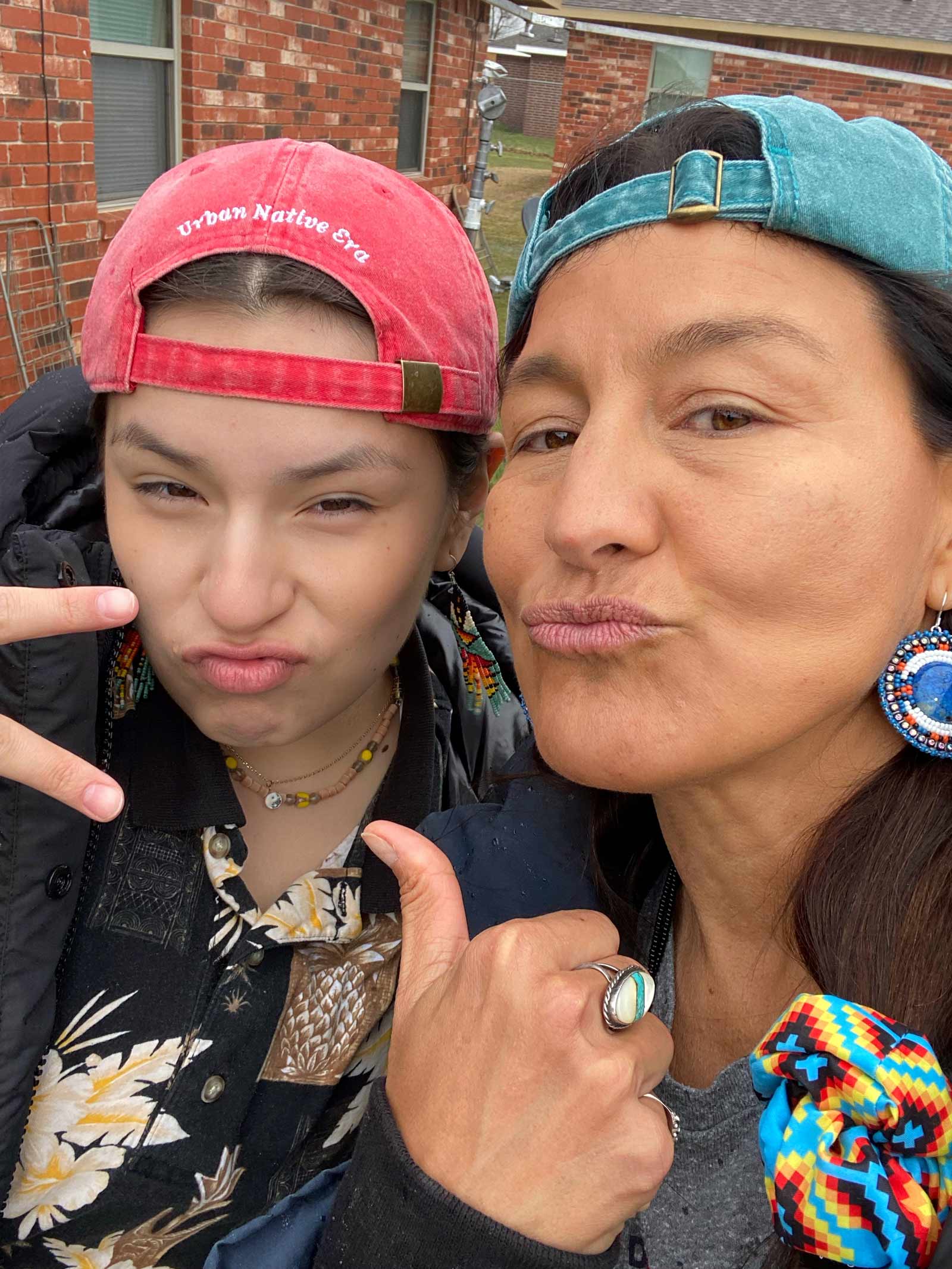 Guerrero with actor Paulina Alexis, who plays her niece Willie Jack in the series “Reservation Dogs.” (Courtesy of Kimberly Guerrero)