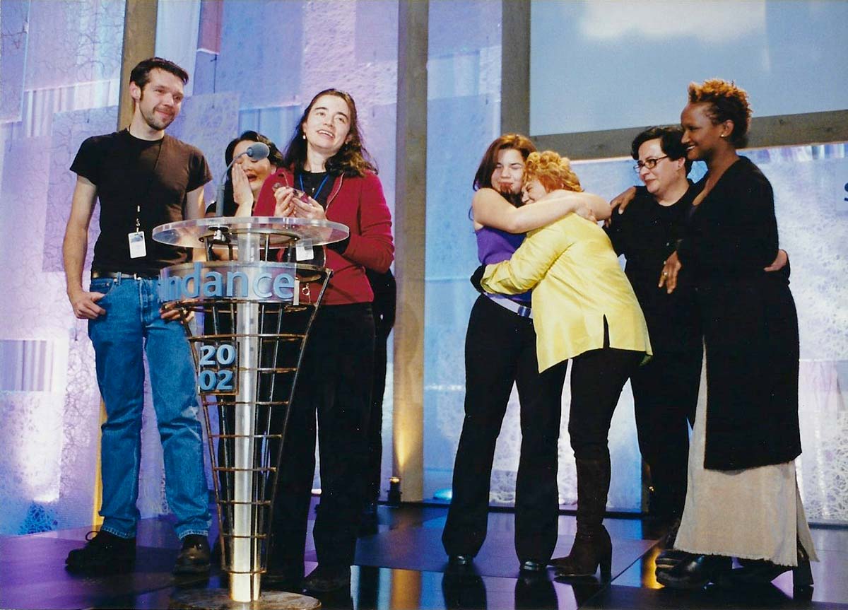 Cardoso and the cast of “Real Women Have Curves” receiving the Audience Award at the Sundance Film Festival in 2002. (Courtesy of Patricia Cardoso)