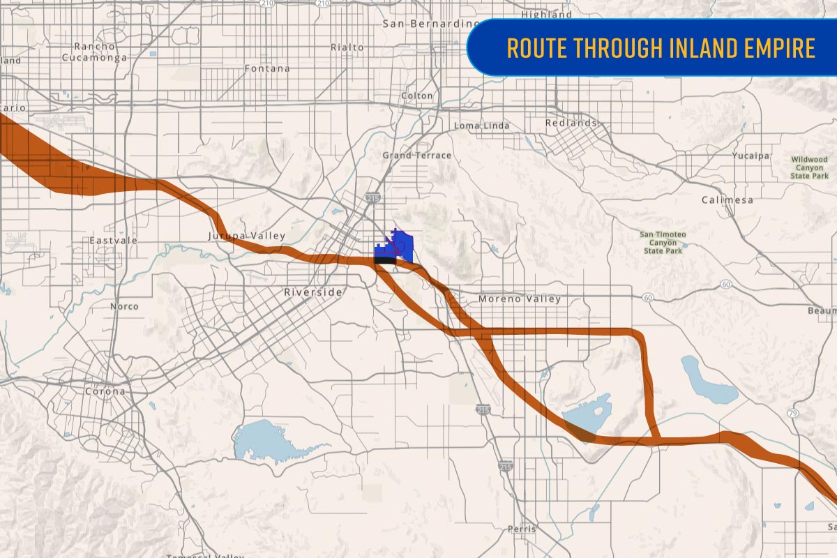 NPS map showing De Anza's route through the Inland Empire.