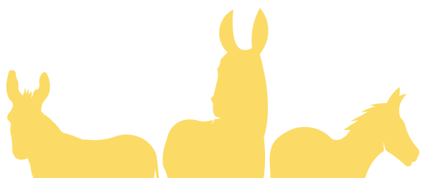Silhouette of three burros, in UCR gold.