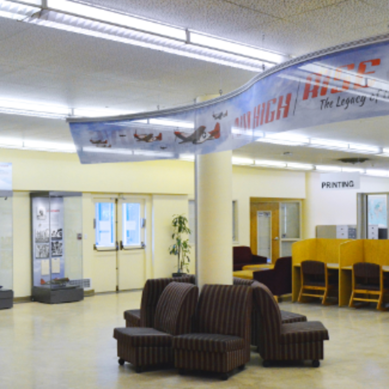 Tuskegee airmen banner in library