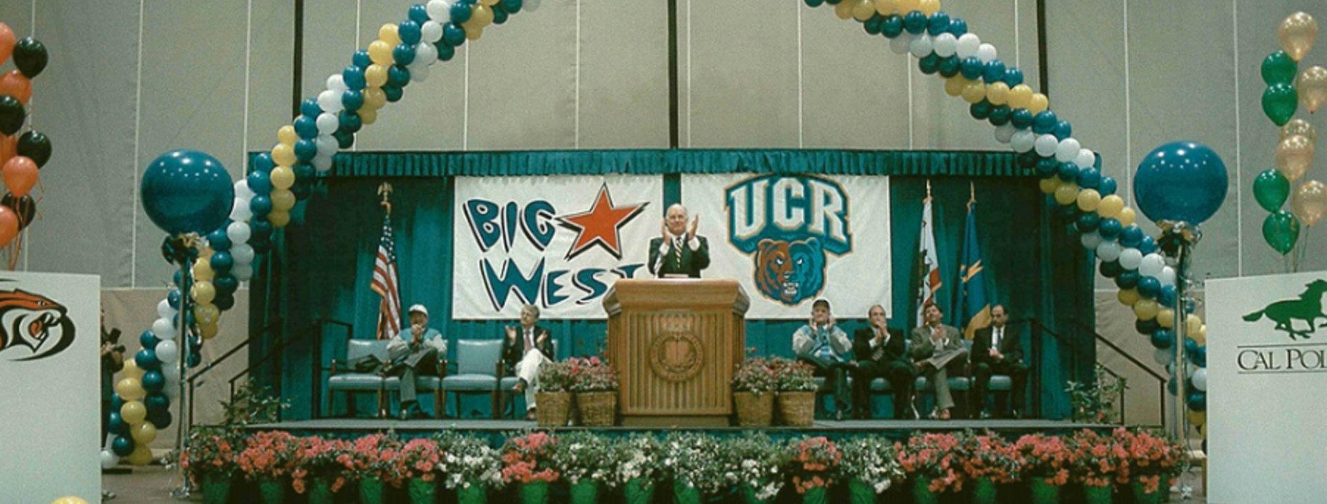 Balloon arch in gymnasium